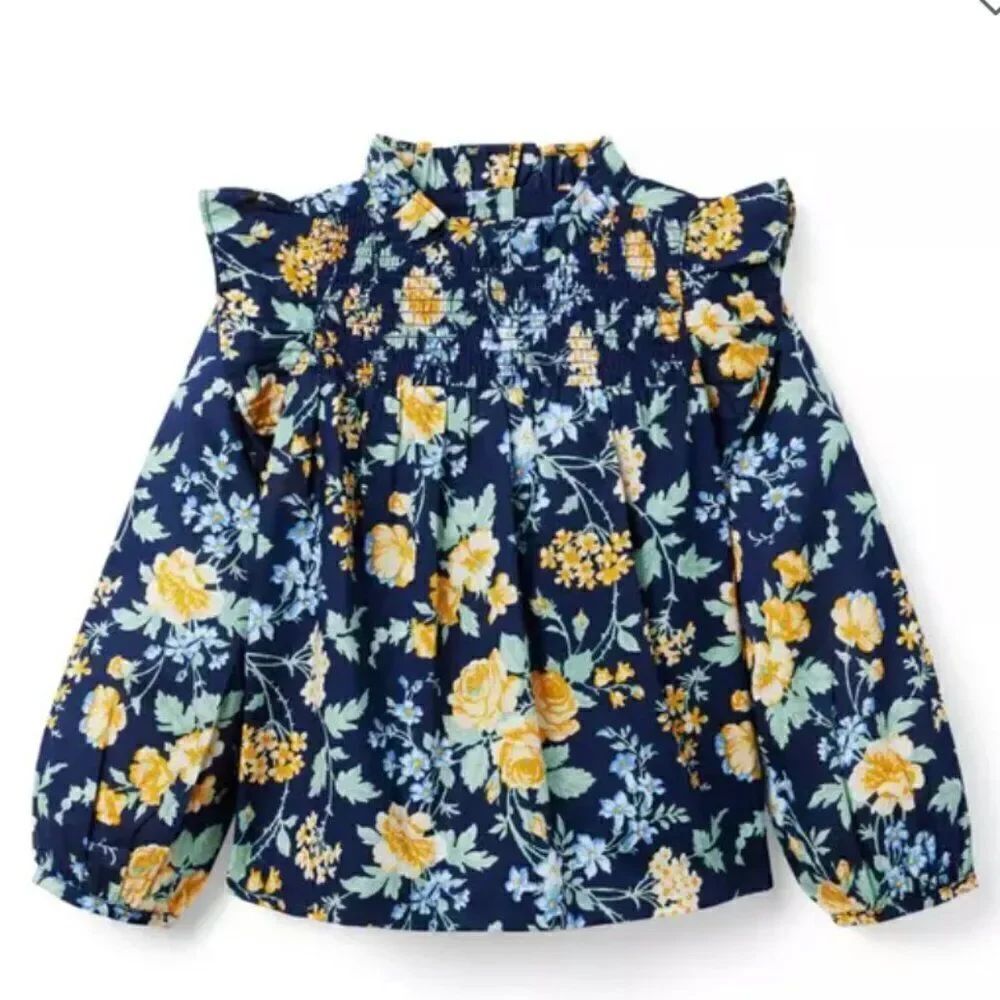 Janie and Jack 100047582 girls navy Floral Smocked Top NWT size 18-24 months